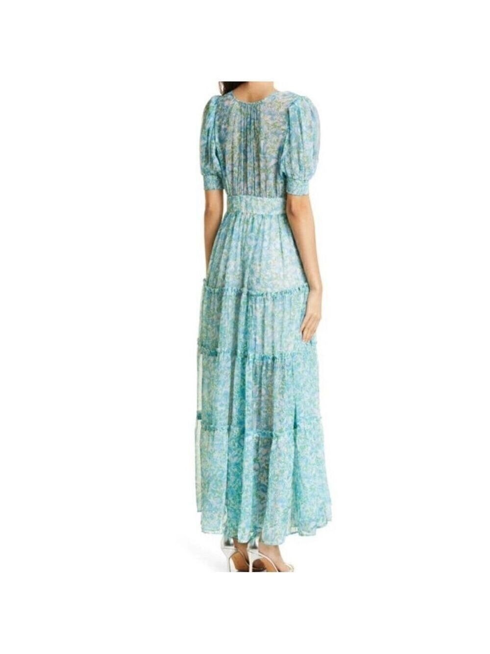 BYTIMO Blue Floral Tiered Chiffon Maxi DRESS -  NWT Size Medium - Picture 2 of 12